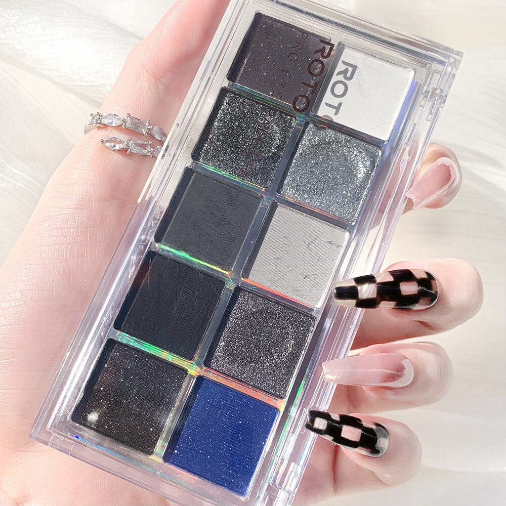 Paleta de sombras de ojo – marca ROTO – Paleta de maquillaje con pigmentos acrílicos brillantes como mate, purpurina, negro ahumado y nudo