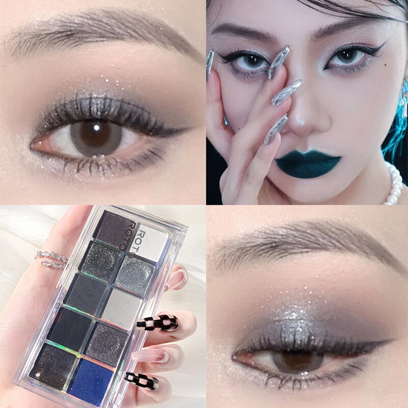 Paleta de sombras de ojo – marca ROTO – Paleta de maquillaje con pigmentos acrílicos brillantes como mate, purpurina, negro ahumado y nudo