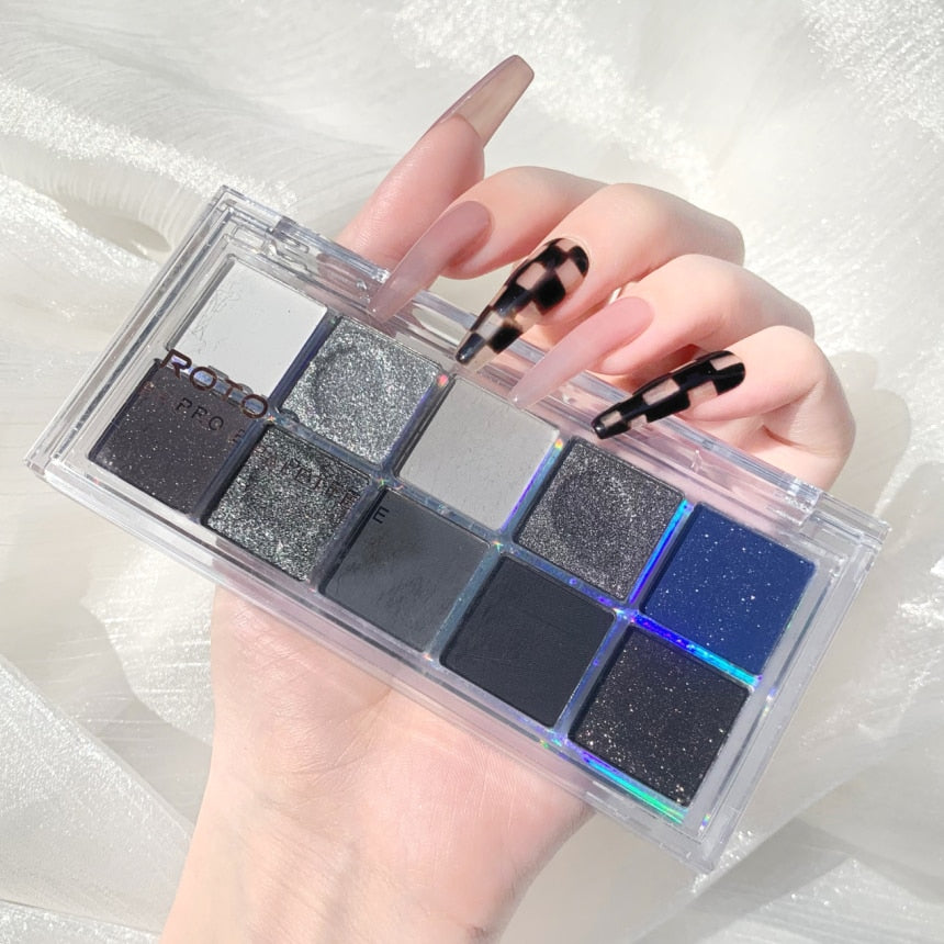 Paleta de sombras de ojo – marca ROTO – Paleta de maquillaje con pigmentos acrílicos brillantes como mate, purpurina, negro ahumado y nudo