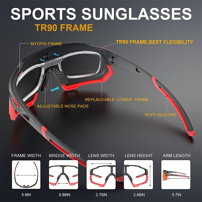 Gafas de ciclismo – marca X-TIGER – Gafas de sol fotocromáticas intercambiables deportivas con lentes polarizadas protectoras de UV400 para bicicleta de montaña