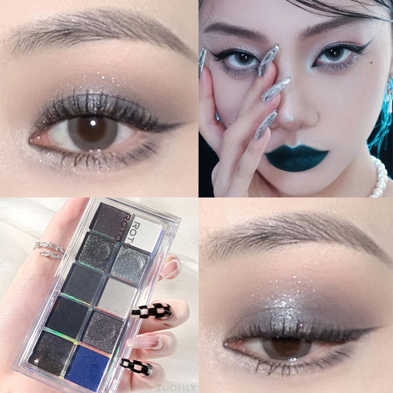 Paleta de sombras de ojo – marca ROTO – Paleta de maquillaje con pigmentos acrílicos brillantes como mate, purpurina, negro ahumado y nudo