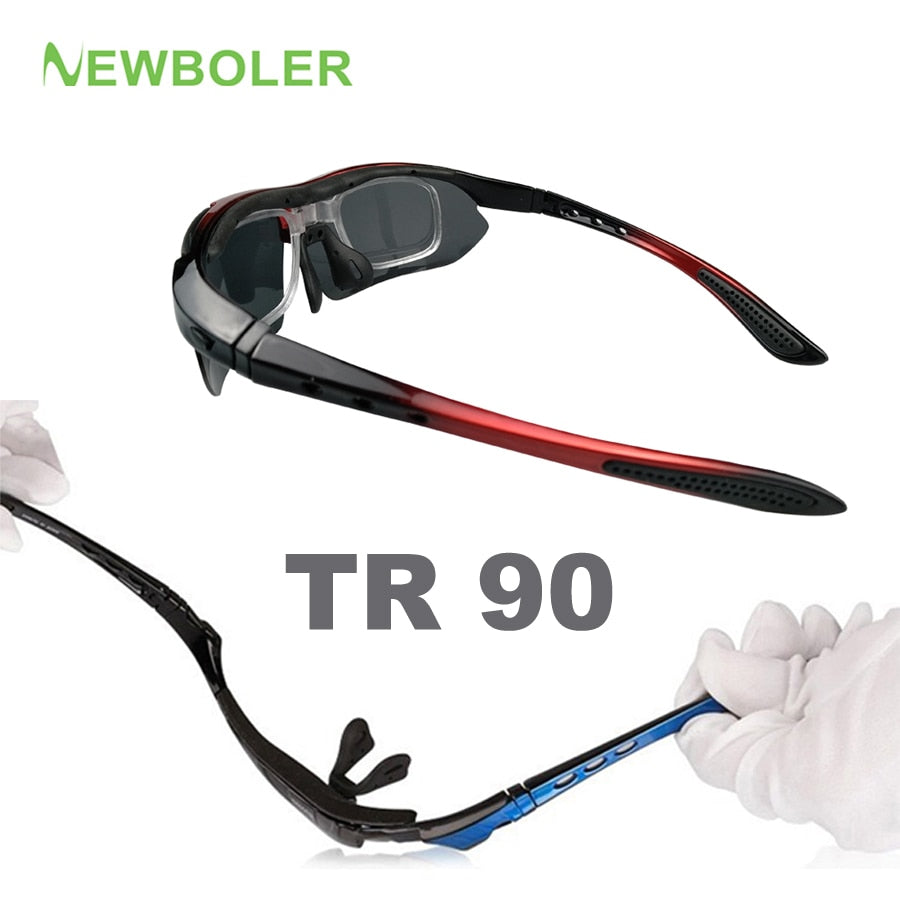 Gafas de ciclismo – marca NEWBOLER – Gafas de sol intercambiables deportivas con 5 lentes polarizadas para hombre y mujer de bicicleta al aire libre