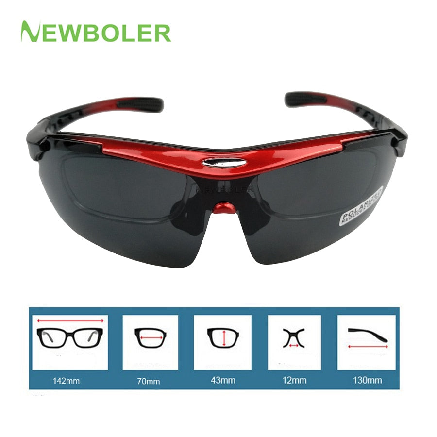 Gafas de ciclismo – marca NEWBOLER – Gafas de sol intercambiables deportivas con 5 lentes polarizadas para hombre y mujer de bicicleta al aire libre