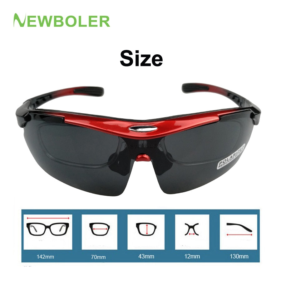 Gafas de ciclismo – marca NEWBOLER – Gafas de sol intercambiables deportivas con 5 lentes polarizadas para hombre y mujer de bicicleta al aire libre