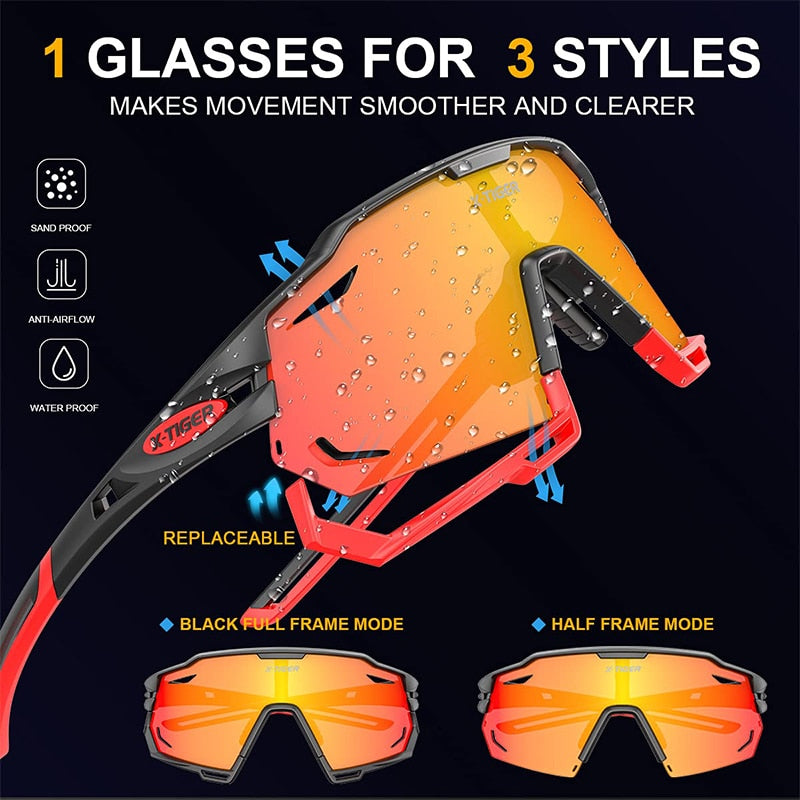 Gafas de ciclismo – marca X-TIGER – Gafas de sol fotocromáticas intercambiables deportivas con lentes polarizadas protectoras de UV400 para bicicleta de montaña