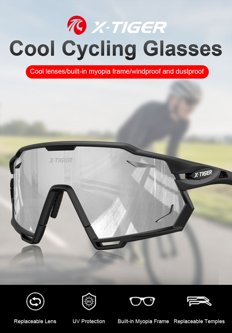 Gafas de ciclismo – marca X-TIGER – Gafas de sol fotocromáticas intercambiables deportivas con lentes polarizadas protectoras de UV400 para bicicleta de montaña