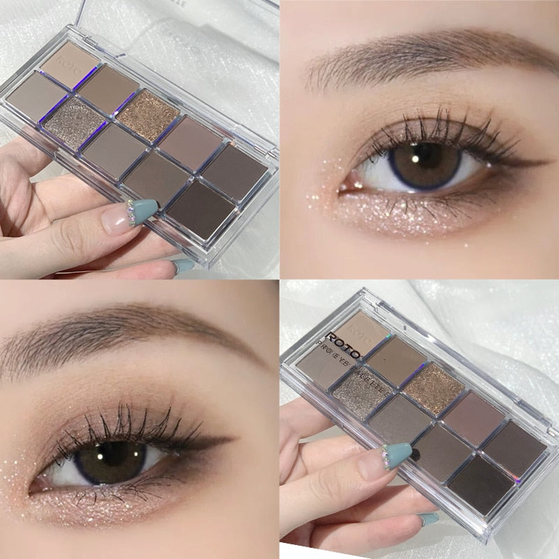 Paleta de sombras de ojo – marca ROTO – Paleta de maquillaje con pigmentos acrílicos brillantes como mate, purpurina, negro ahumado y nudo