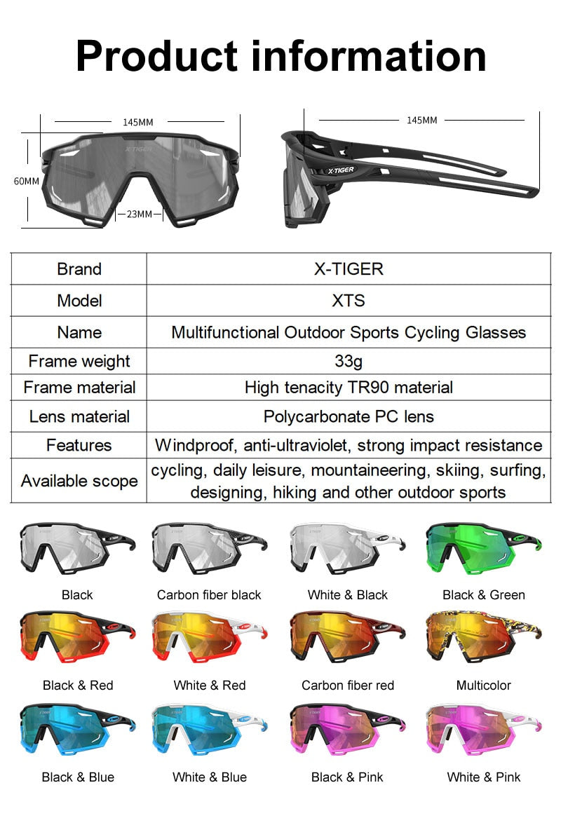 Gafas de ciclismo – marca X-TIGER – Gafas de sol fotocromáticas intercambiables deportivas con lentes polarizadas protectoras de UV400 para bicicleta de montaña