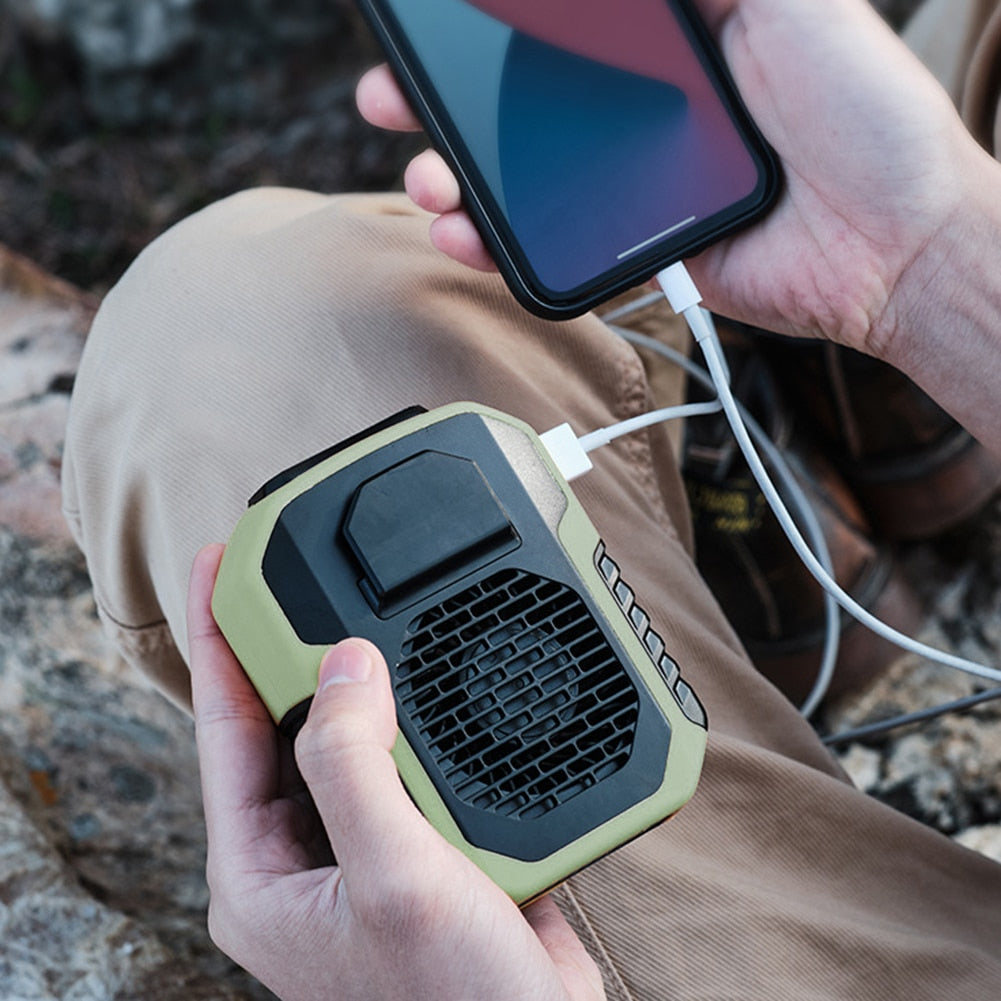 Mini aire acondicionado – Ventilador portátil recargable por USB de 6000 mA con banda para colgar en el cuello y clip de cintura de enfriamiento para deportes al aire libre