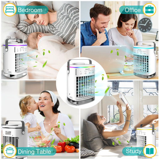 Mini aire acondicionado – Ventilador climatizador humidificador portátil con USB de carga y 3 velocidades para el hogar y la oficina