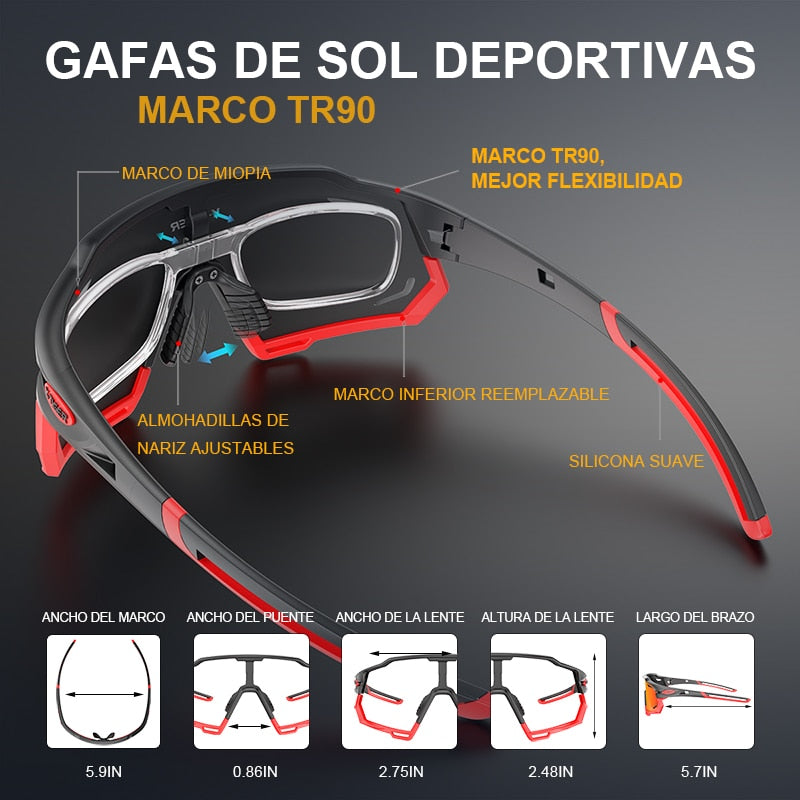 Gafas de ciclismo – marca X-TIGER – Gafas de sol fotocromáticas intercambiables deportivas con lentes polarizadas protectoras de UV400 para bicicleta de montaña