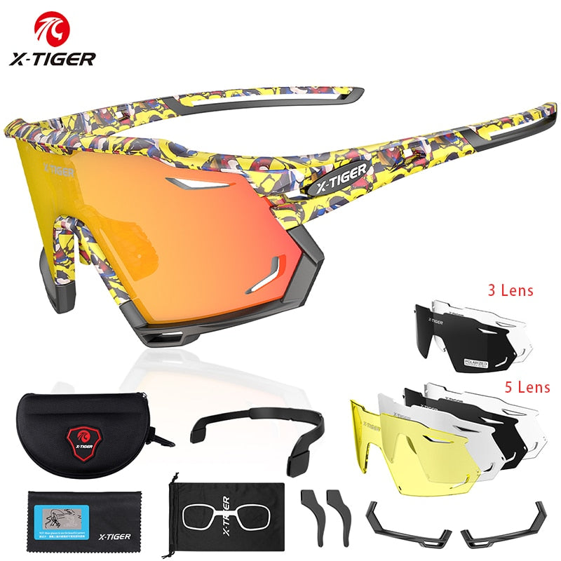 Gafas de ciclismo – marca X-TIGER – Gafas de sol fotocromáticas intercambiables deportivas con lentes polarizadas protectoras de UV400 para bicicleta de montaña