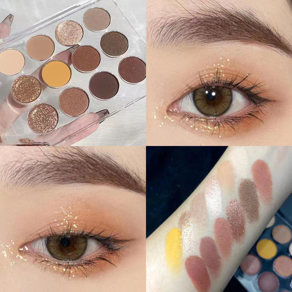 Paleta de sombras de ojos – Juego de cosméticos de 12 colores como tierra, mate y purpurina para maquillaje de larga duración que ilumina los ojos