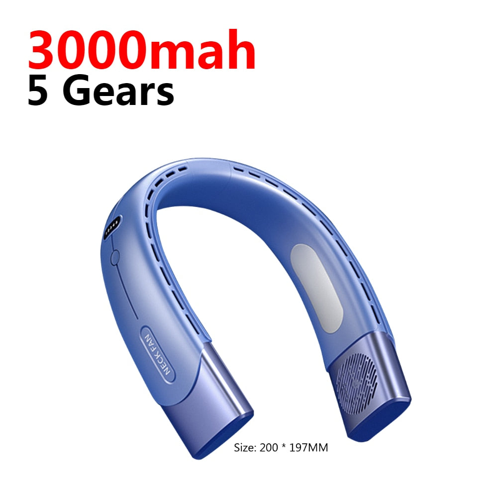 Mini aire acondicionado – Ventilador de cuello portátil recargable por USB con 4000 mAh y 5 velocidades para camping o deportes en verano