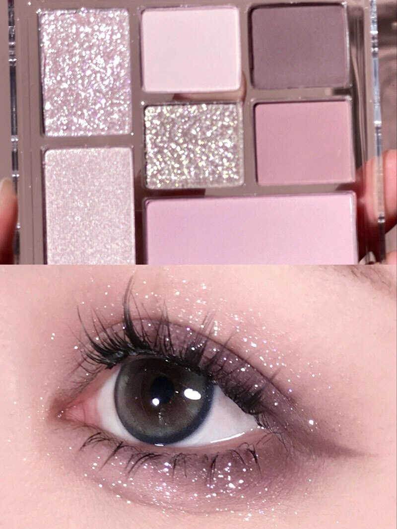 Paleta de sombra de ojos de 7 colores brillantes como púrpura, iris y nacarado para maquillaje de ojos encantador