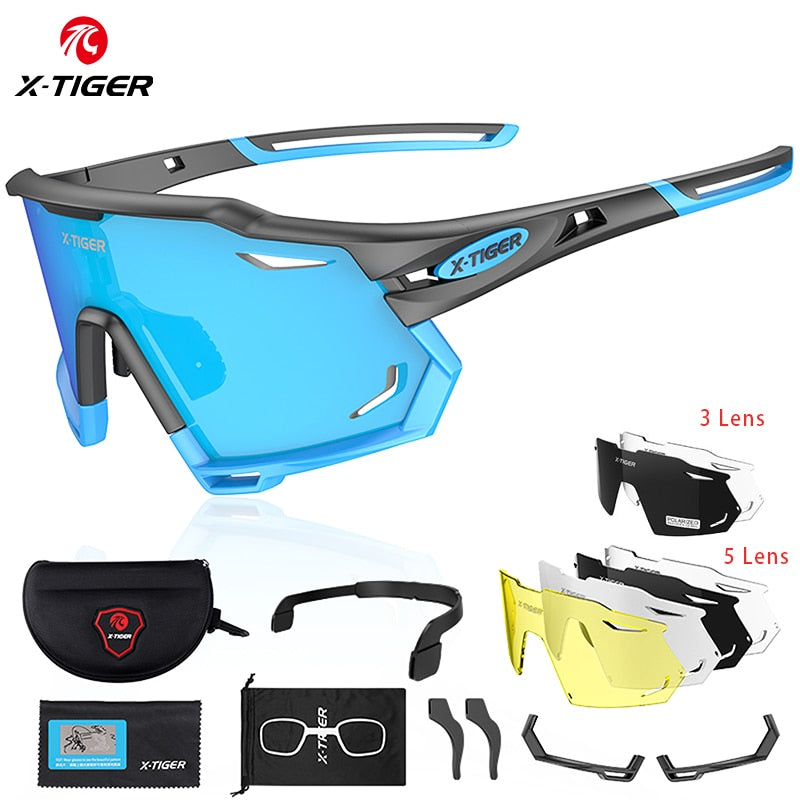 Gafas de ciclismo – marca X-TIGER – Gafas de sol fotocromáticas intercambiables deportivas con lentes polarizadas protectoras de UV400 para bicicleta de montaña