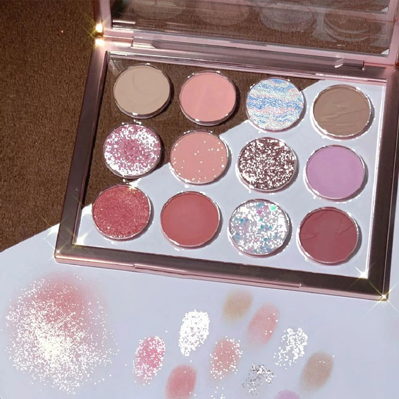 Paleta de sombras de ojos – Juego de cosméticos de 12 colores como tierra, mate y purpurina para maquillaje de larga duración que ilumina los ojos