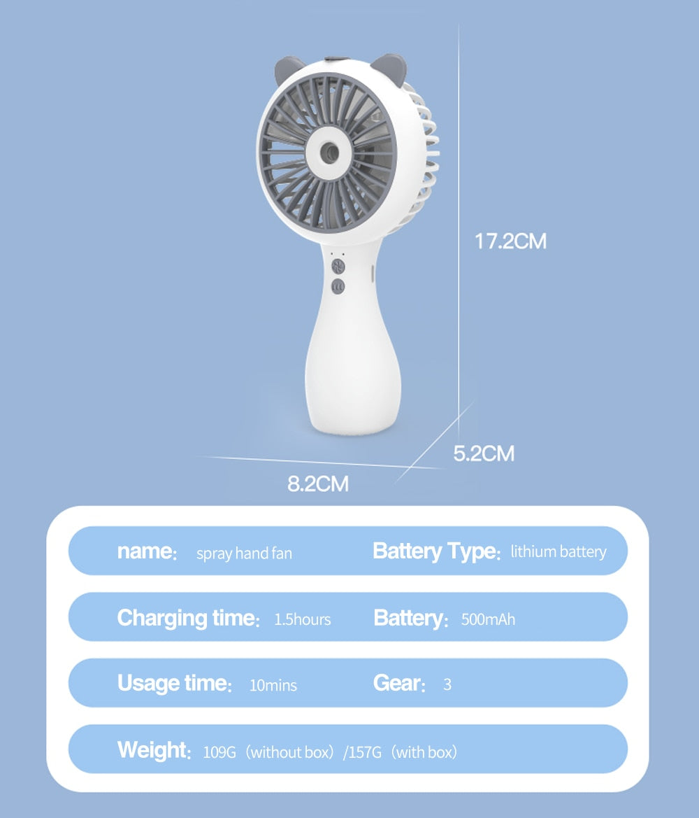 Mini aire acondicionado – Ventilador humidificador de mano con carga USB, 3 velocidades y 2 modos de pulverización de agua para el hogar o camping al aire libre en verano