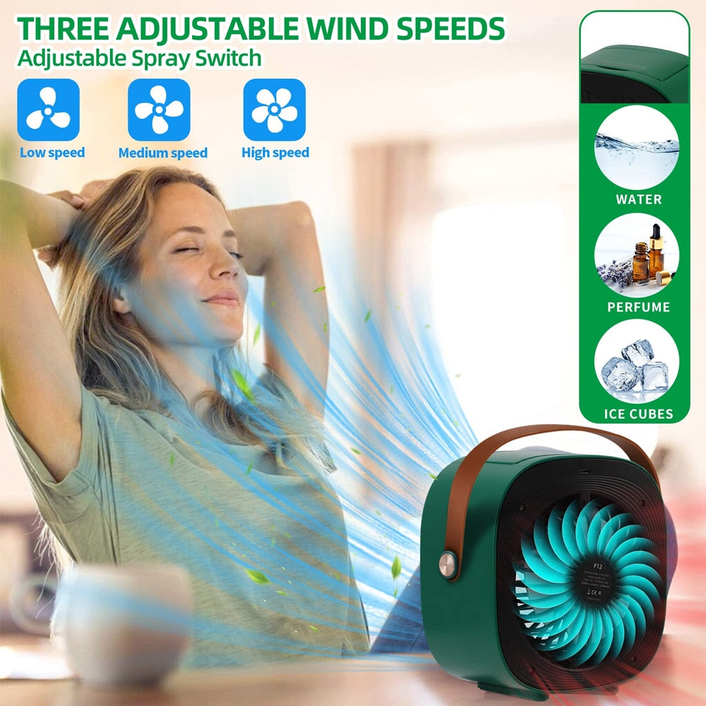 Mini aire acondicionado – Ventilador climatizador portátil inalámbrico recargable por USB para habitación, camping y vehículos