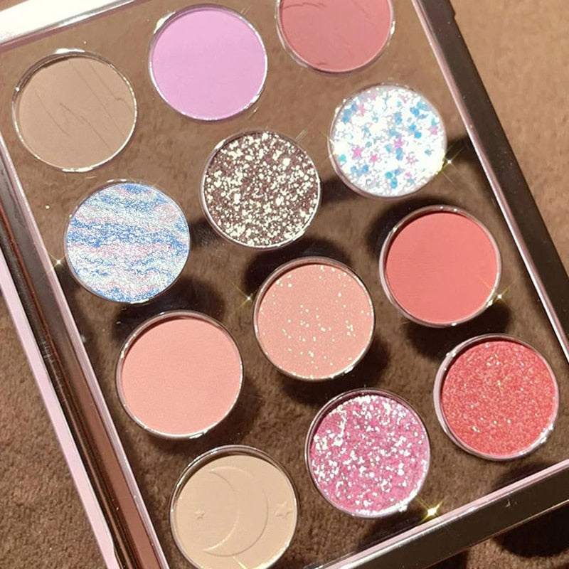 Paleta de sombras de ojos – Juego de cosméticos de 12 colores como tierra, mate y purpurina para maquillaje de larga duración que ilumina los ojos