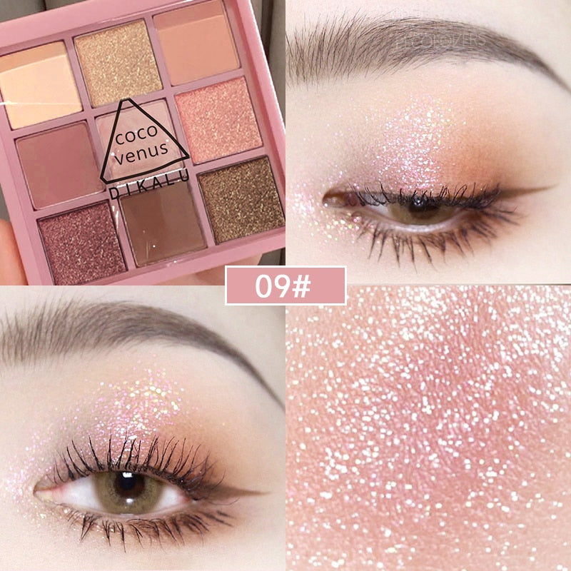 Paleta de sombra de ojos de 7 colores brillantes como púrpura, iris y nacarado para maquillaje de ojos encantador