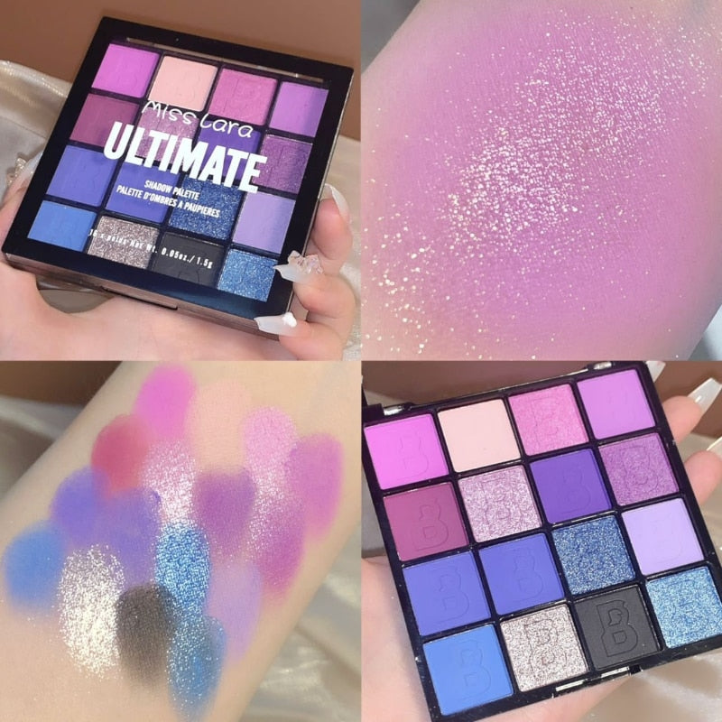 Paleta de sombras de ojos de 16 colores con polvos mates o nacarados, todos delicados y fáciles de limpiar