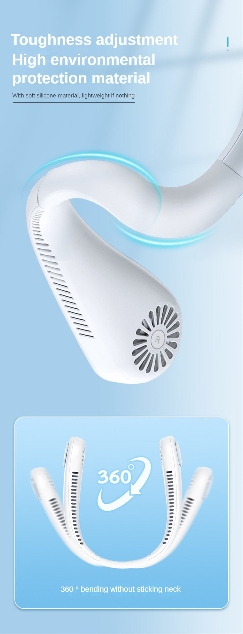 Mini aire acondicionado – Ventilador enfriador de cuello colgante portátil silencioso de 1200 mAh sin aspas para deportes