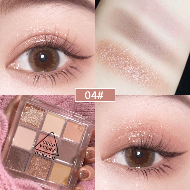 Paleta de sombra de ojos de 7 colores brillantes como púrpura, iris y nacarado para maquillaje de ojos encantador