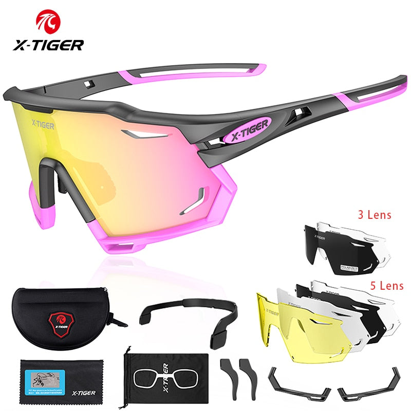 Gafas de ciclismo – marca X-TIGER – Gafas de sol fotocromáticas intercambiables deportivas con lentes polarizadas protectoras de UV400 para bicicleta de montaña