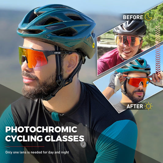 Gafas de ciclismo – marca KAPVOE – Gafas de sol fotocromáticas con lentes de color rojo, azul y negro para hombre de bicicleta de montaña