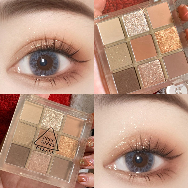 Paleta de sombra de ojos de 7 colores brillantes como púrpura, iris y nacarado para maquillaje de ojos encantador