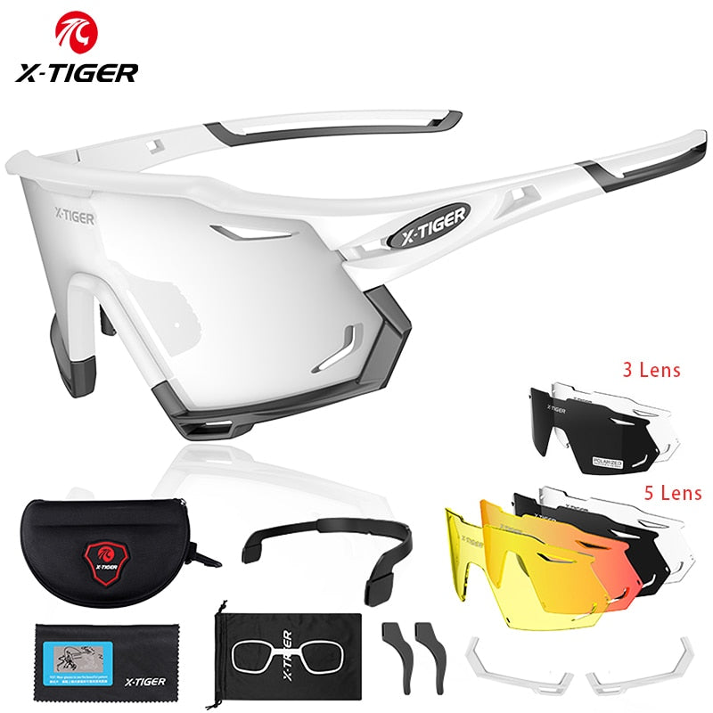 Gafas de ciclismo – marca X-TIGER – Gafas de sol fotocromáticas intercambiables deportivas con lentes polarizadas protectoras de UV400 para bicicleta de montaña