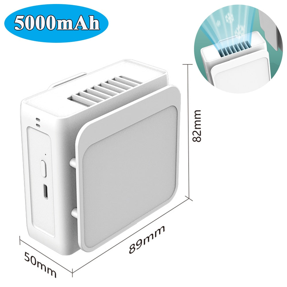 Mini aire acondicionado – Ventilador inalámbrico sin aspas y con 3 velocidades, batería externa de 12000 mAh, clip de cintura y banda para colgar en el cuello