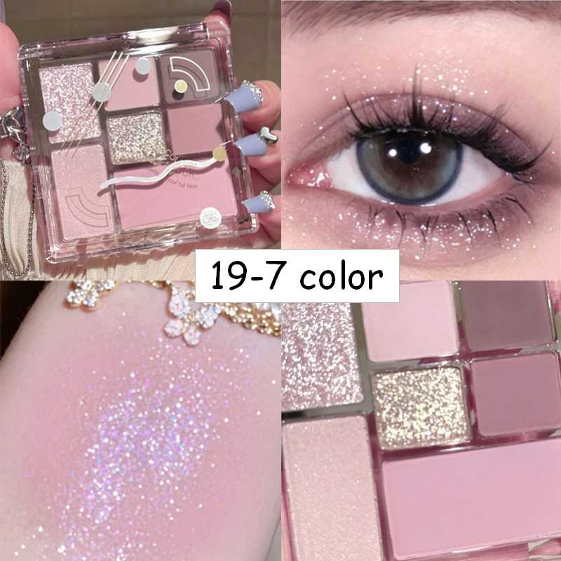 Paleta de sombra de ojos de 7 colores brillantes como púrpura, iris y nacarado para maquillaje de ojos encantador