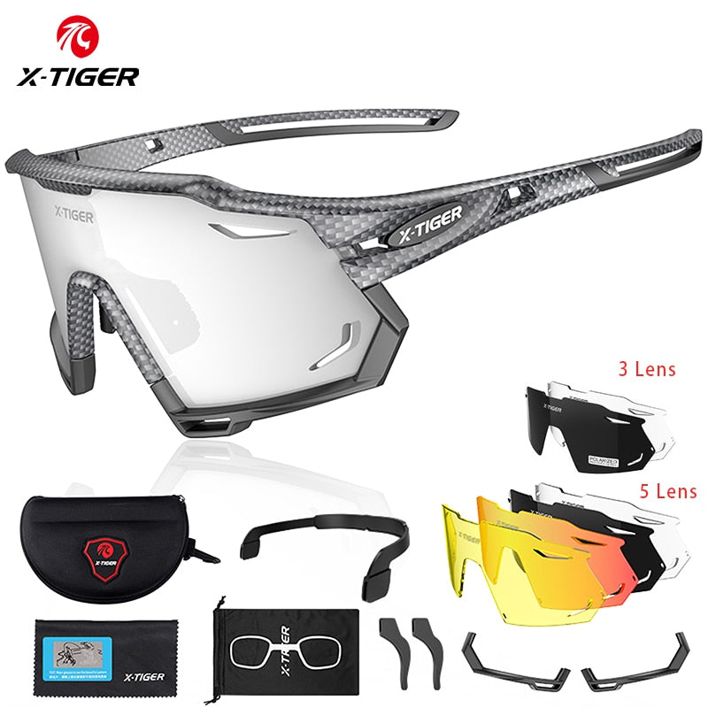 Gafas de ciclismo – marca X-TIGER – Gafas de sol fotocromáticas intercambiables deportivas con lentes polarizadas protectoras de UV400 para bicicleta de montaña