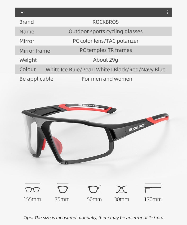 Gafas de ciclismo – marca ROCKBROS – Gafas de protección de sol fotocromáticas deportivas para hombre y mujer de bicicleta de montaña