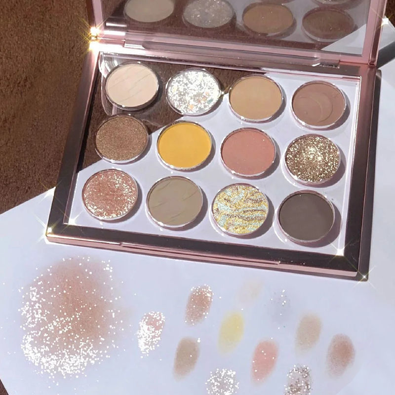 Paleta de sombras de ojos – Juego de cosméticos de 12 colores como tierra, mate y purpurina para maquillaje de larga duración que ilumina los ojos