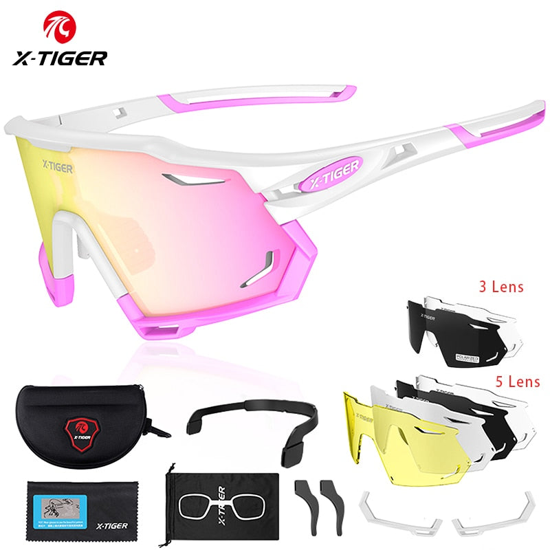 Gafas de ciclismo – marca X-TIGER – Gafas de sol fotocromáticas intercambiables deportivas con lentes polarizadas protectoras de UV400 para bicicleta de montaña