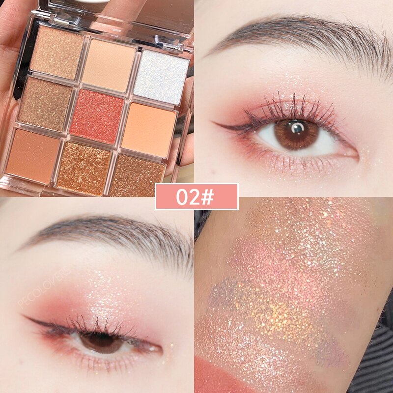 Paleta de sombra de ojos de 7 colores brillantes como púrpura, iris y nacarado para maquillaje de ojos encantador