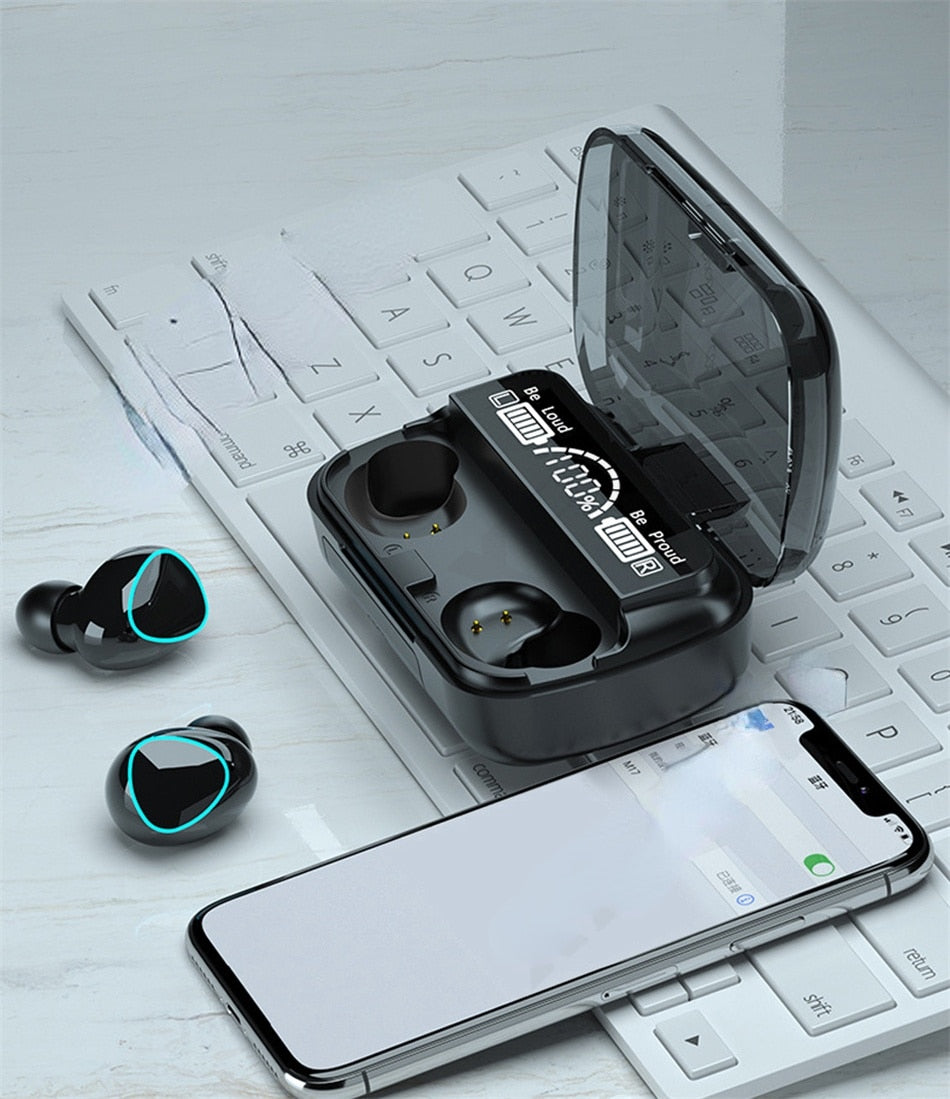 Auriculares inalámbricos con micrófono – Dispositivo de audio con Bluetooth 5.1, estéreo 9D, resistentes al agua, batería de 3500 mAh y cargador