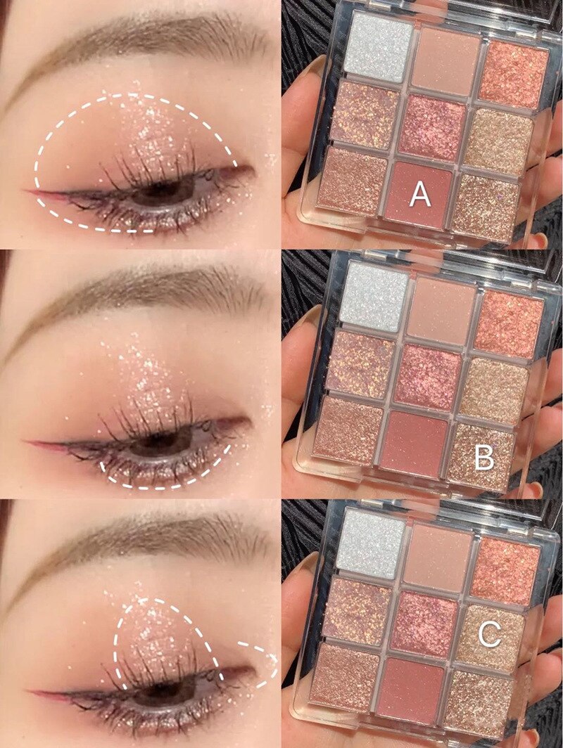 Paleta de sombra de ojos de 7 colores brillantes como púrpura, iris y nacarado para maquillaje de ojos encantador