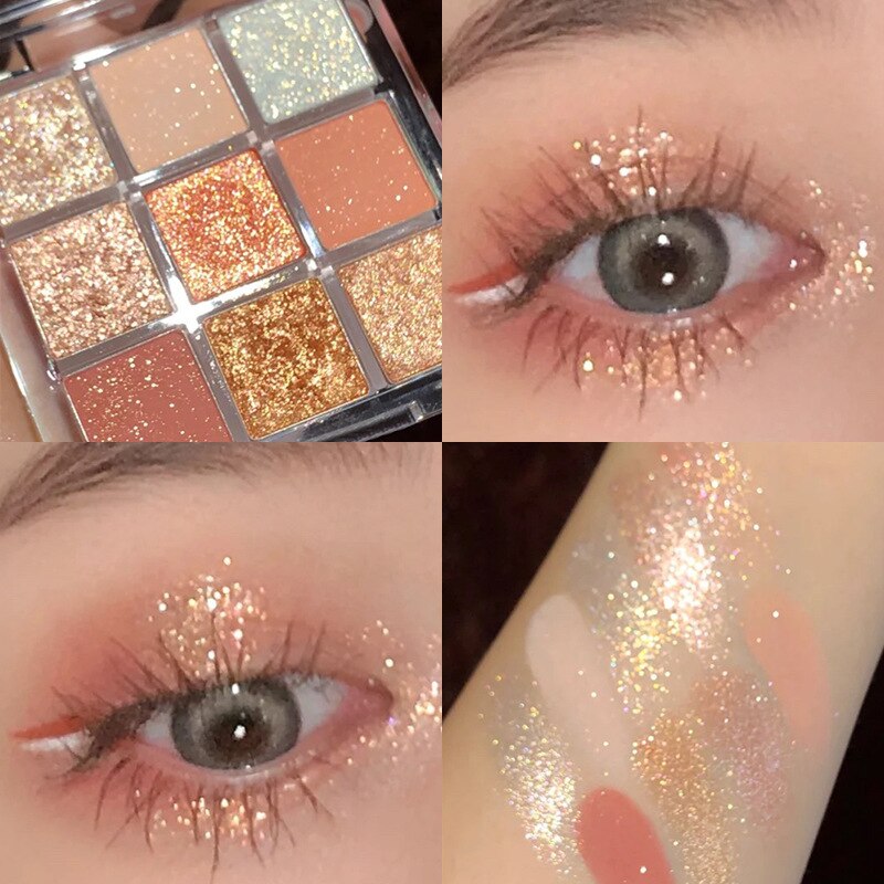 Paleta de sombra de ojos de 7 colores brillantes como púrpura, iris y nacarado para maquillaje de ojos encantador