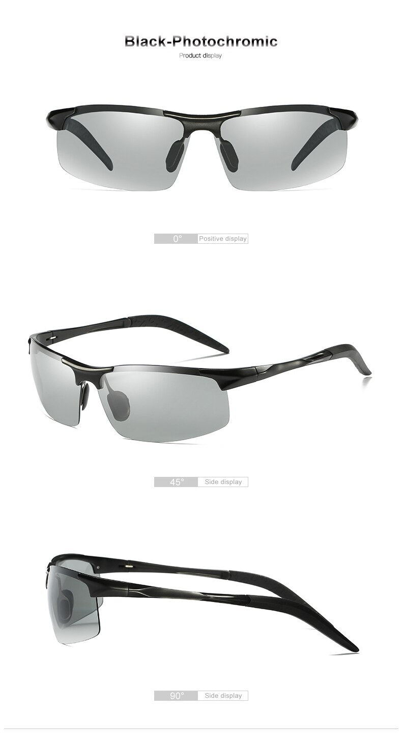 Gafas de ciclismo – marca CLLOIO – Gafas de sol fotocromáticas con marco de aluminio y lentes polarizadas de UV y antideslumbrantes de día y noche para deportes, conducción y pesca