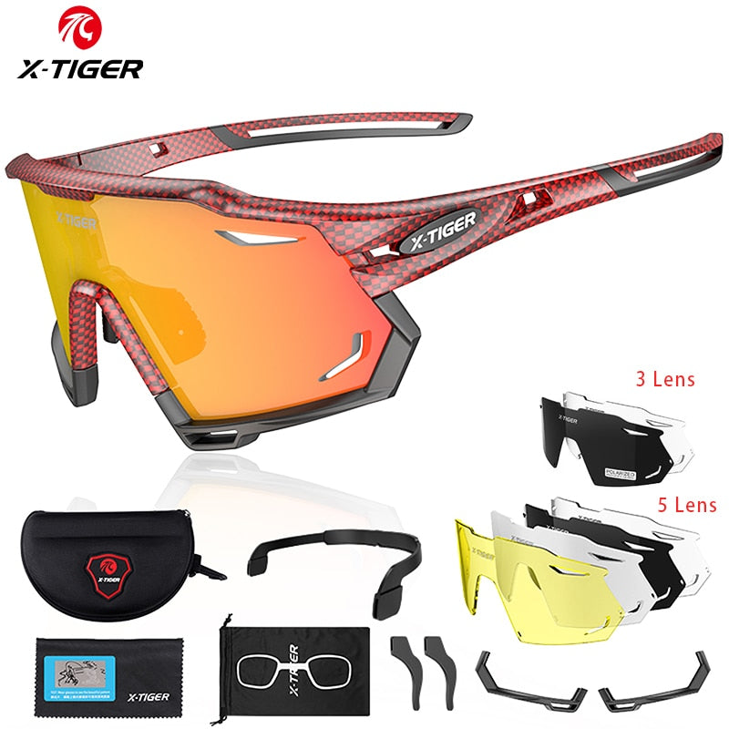 Gafas de ciclismo – marca X-TIGER – Gafas de sol fotocromáticas intercambiables deportivas con lentes polarizadas protectoras de UV400 para bicicleta de montaña