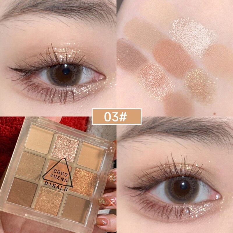 Paleta de sombra de ojos de 7 colores brillantes como púrpura, iris y nacarado para maquillaje de ojos encantador