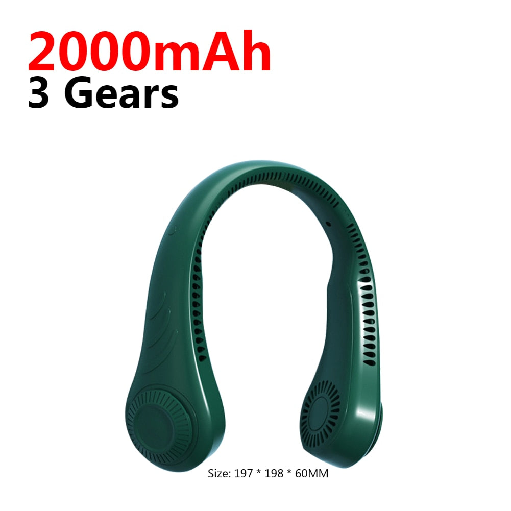 Mini aire acondicionado – Ventilador de cuello portátil recargable por USB con 4000 mAh y 5 velocidades para camping o deportes en verano