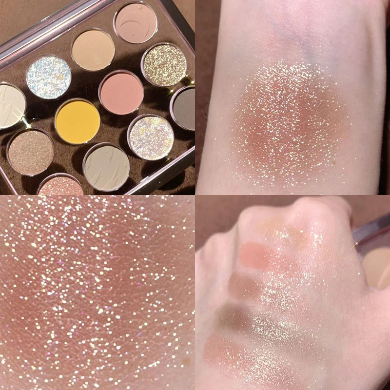 Paleta de sombras de ojos – Juego de cosméticos de 12 colores como tierra, mate y purpurina para maquillaje de larga duración que ilumina los ojos