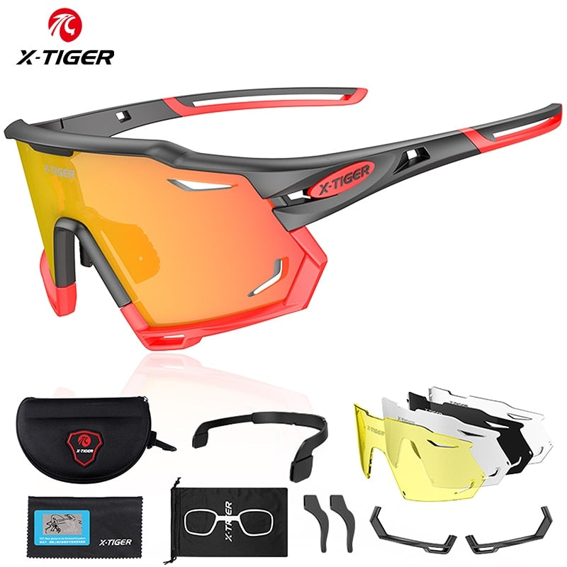 Gafas de ciclismo – marca X-TIGER – Gafas de sol fotocromáticas intercambiables deportivas con lentes polarizadas protectoras de UV400 para bicicleta de montaña