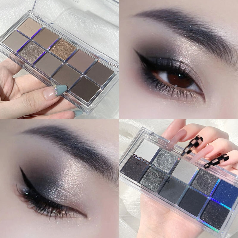 Paleta de sombras de ojo – marca ROTO – Paleta de maquillaje con pigmentos acrílicos brillantes como mate, purpurina, negro ahumado y nudo