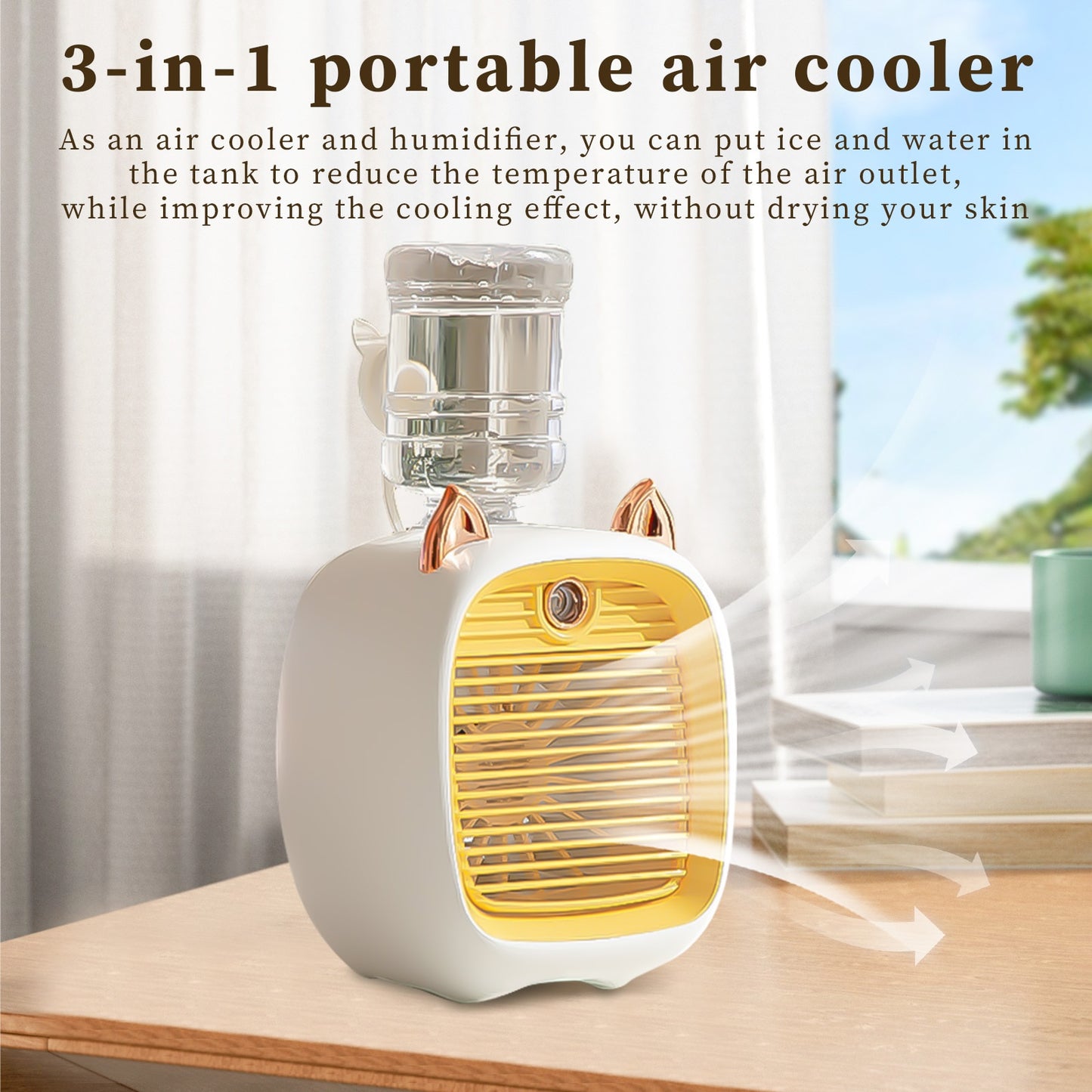 Mini aire acondicionado – Ventilador humidificador purificador portátil recargable por USB de 2400 mAh con 3 velocidades y 2 modos de pulverización para el hogar, coche, camping o viaje